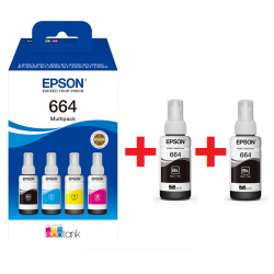 6 botellas de tintas 664 para Epson EcoTank de 70 ml. Tintas originales serie 664