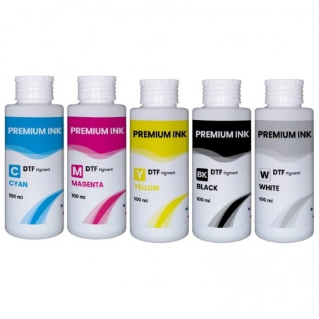 Tinta DTF GlopInk, 5 botellas de 100 ml. Tinta DTF blanca y CMYK