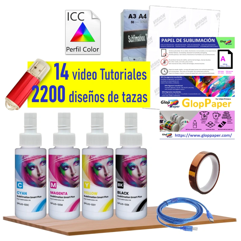 Pack para convertir una EcoTank en impresora de sublimación, con perfil ICC y 2200 diseños de tazas