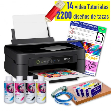 Impresora de sublimación Epson A4 en kit de cartuchos, perfil ICC y 2200 diseños para tazas