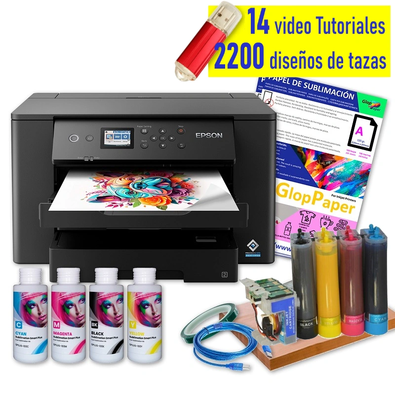 Impresora de sublimación A3 Epson WF-7310 con CISS instalado y combo de papeles y cintas