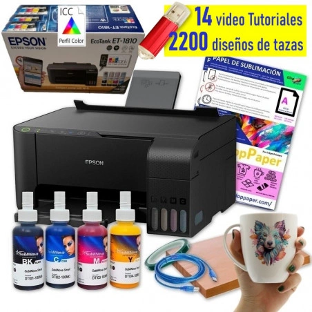 Impresora de sublimación Epson EcoTank A4 (sin escáner), perfil ICC y 2200 diseños para tazas