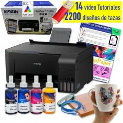 Impresora de sublimación Epson EcoTank A4 (con escáner), perfil ICC y 2200 diseños para tazas