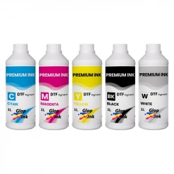 Tinta DTF GlopInk, 5 botellas de 1 Kg. Tinta DTF blanca y CMYK