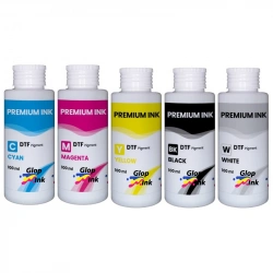 Tinta DTF GlopInk, 5 botellas de 100 ml. Tinta DTF blanca y CMYK