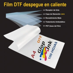 Film DTF A4, 100 hojas GlopInk, pelado o despegue en caliente