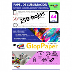 GlopPaper, papel de sublimación, 250 hojas, A4, secado rápido