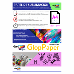 GlopPaper, papel de sublimación, 100 hojas, A4, secado rápido